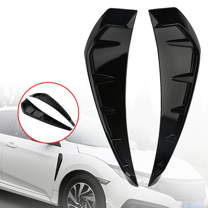 A pair of gloss black automotive exterior side fender vent covers and trim pieces - universal