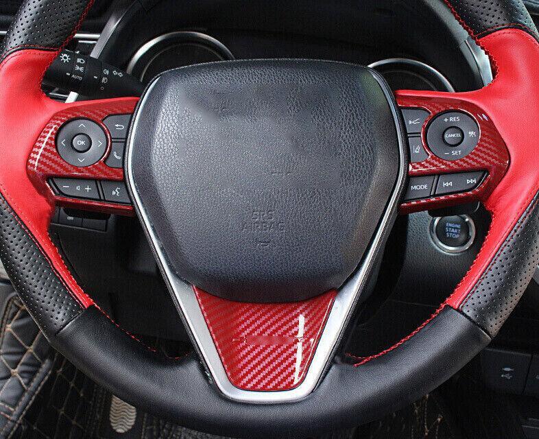 for Toyota for Camry 2018-2022 Red Carbon Fiber Steering Wheel Switch Cover Trim 2