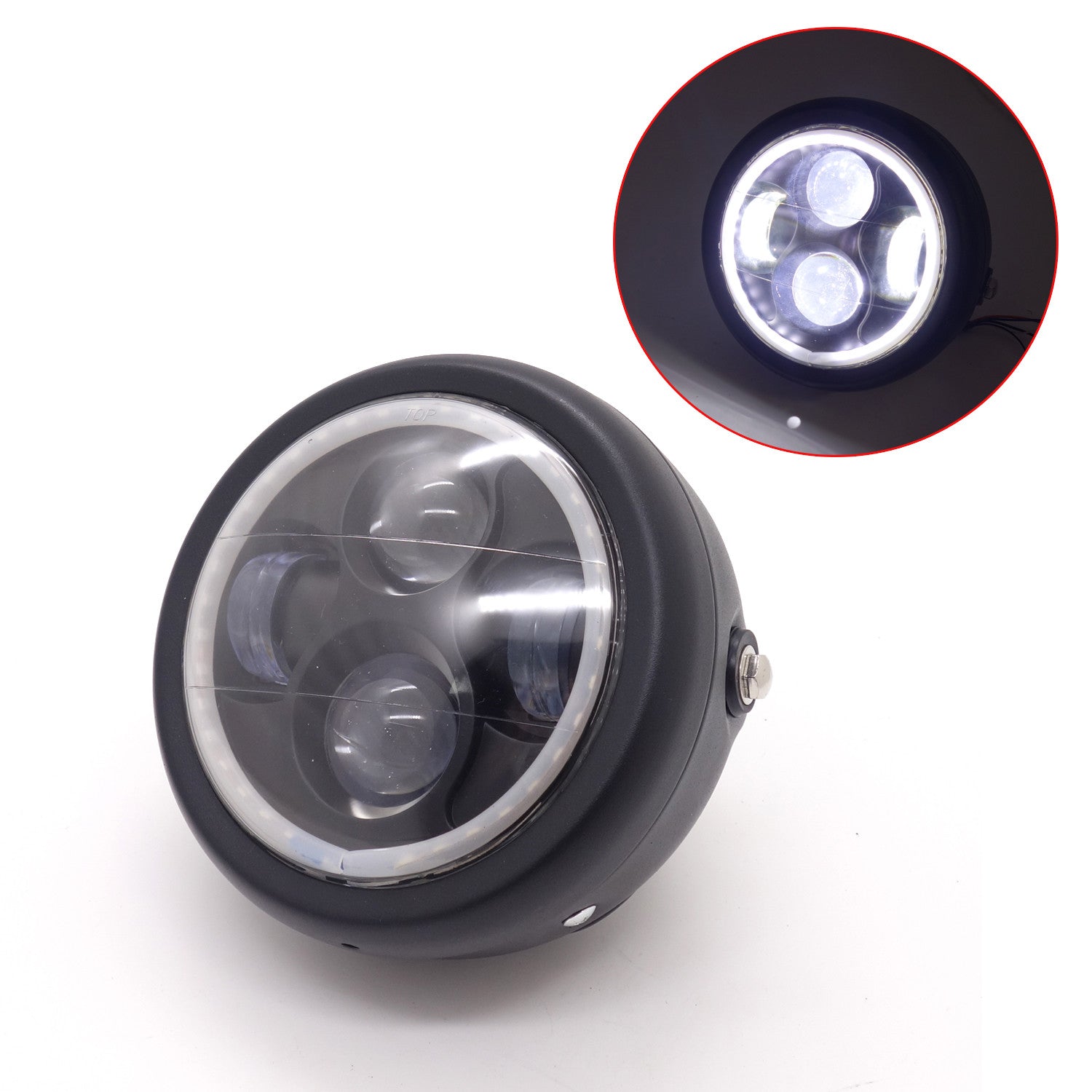 Black Metal White Angel Eye LED Headlight for Harley CG125 GN125 Custom Q