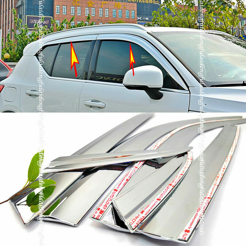 4X for Volvo XC40 2018-2022 Chrome Window Visors Sun Rain Guard Vent Deflectors