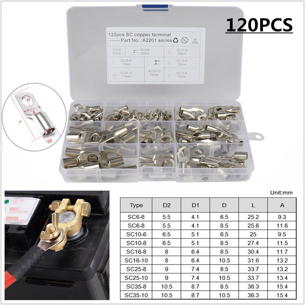 120-piece pack of non-insulated ring electrical crimp connectors with terminal blocks - n