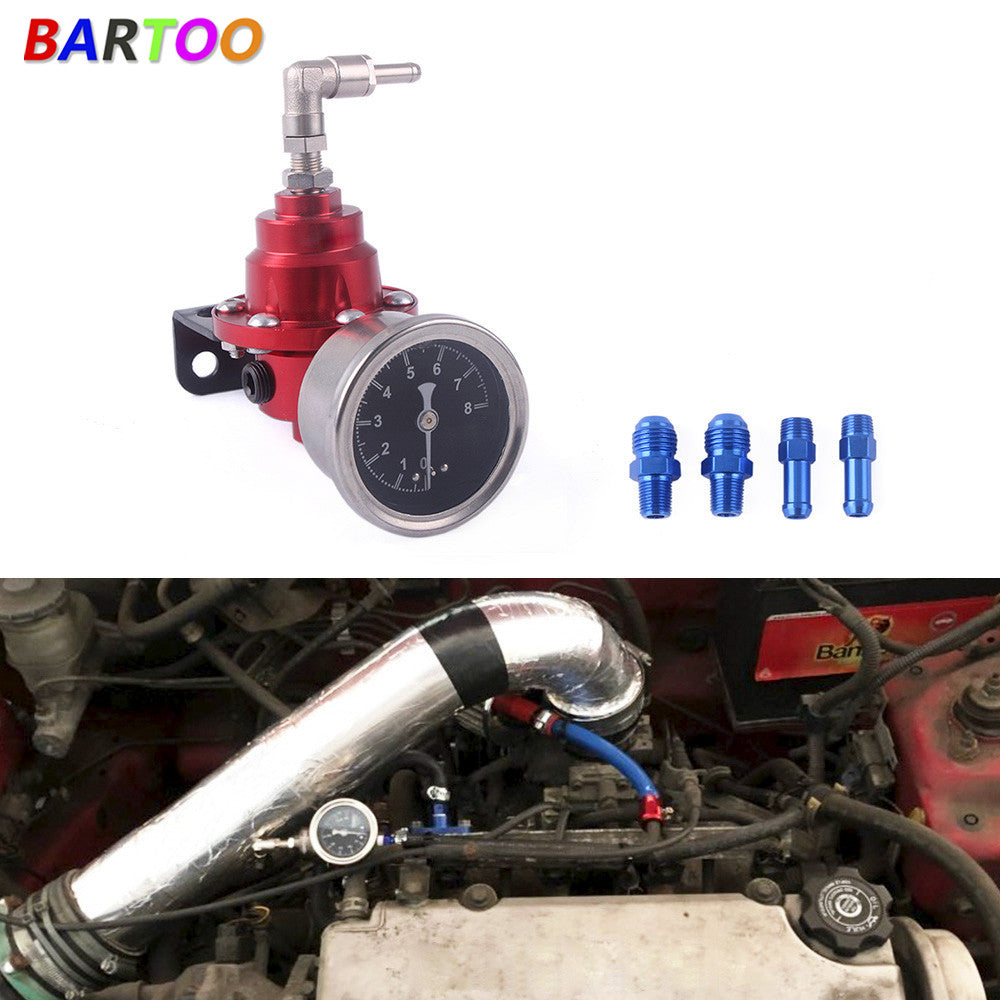 Universal Adjustable Fuel Pressure Regulator Type-S 185001 with Gauge Red Q