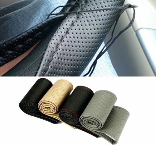 Car steering wheel cover 38 cm leather woven needle thread car cover Q