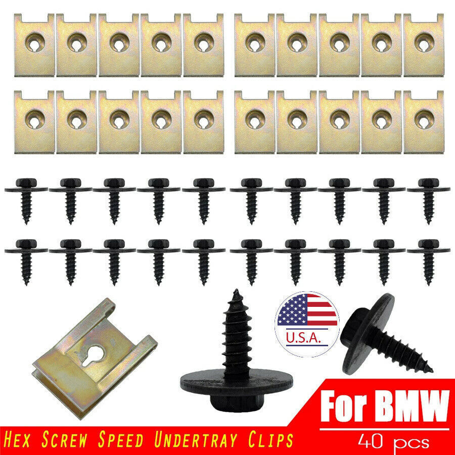 40 Pcs Car Engine Guard Metal Screw U-shape Clip US Ship for BMW E46 E92 E90 F10 Q