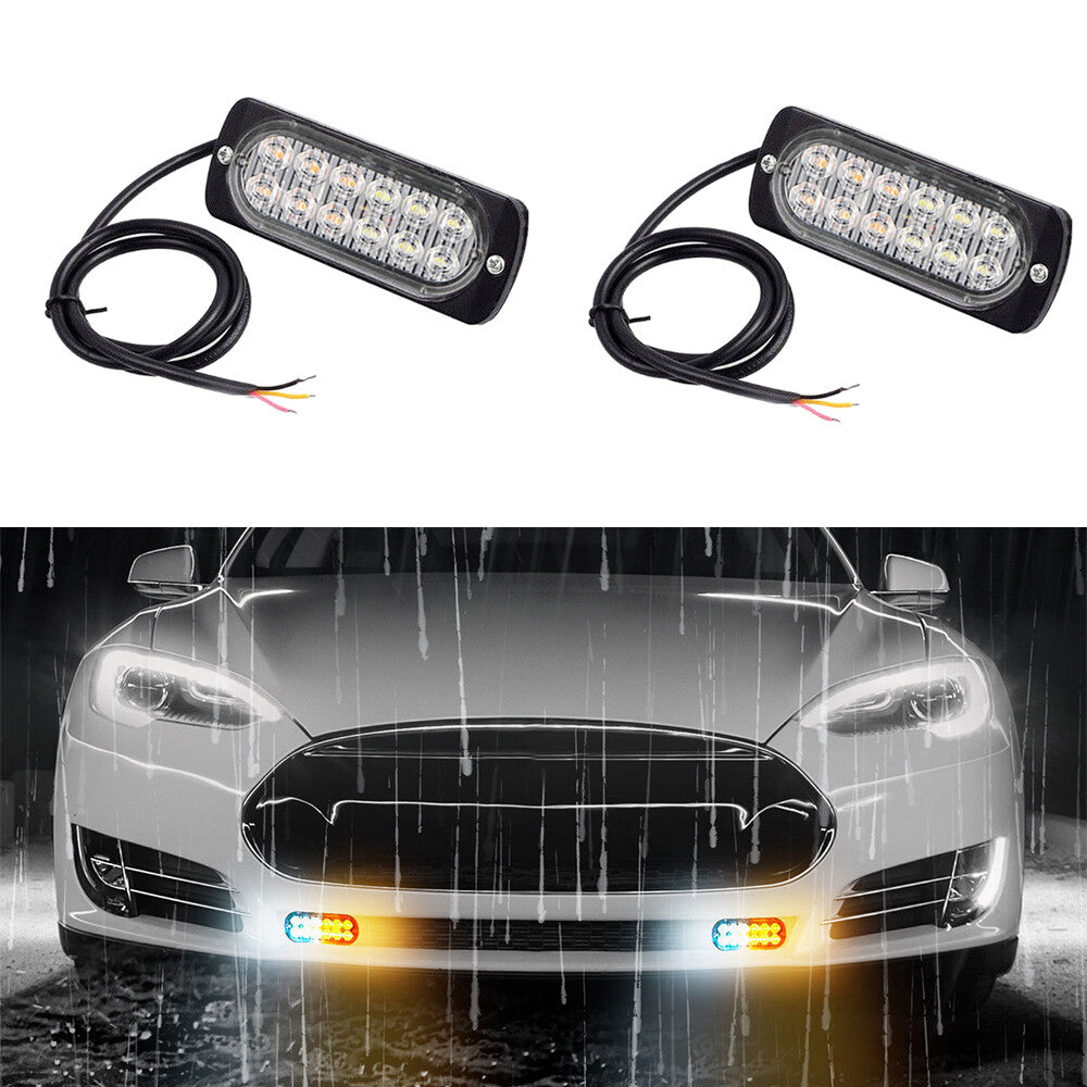 2Pcs LED White/Amber Car Vehicle Emergency Lights Warning Strobe Flashing Light Q