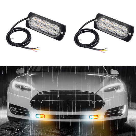 2Pcs LED White/Amber Car Vehicle Emergency Lights Warning Strobe Flashing Light Q