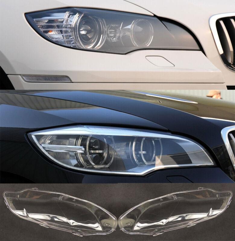 for BMW E71 X6 2008 - 2014 Pair Front Headlight Headlamp Transparent Lens Cover