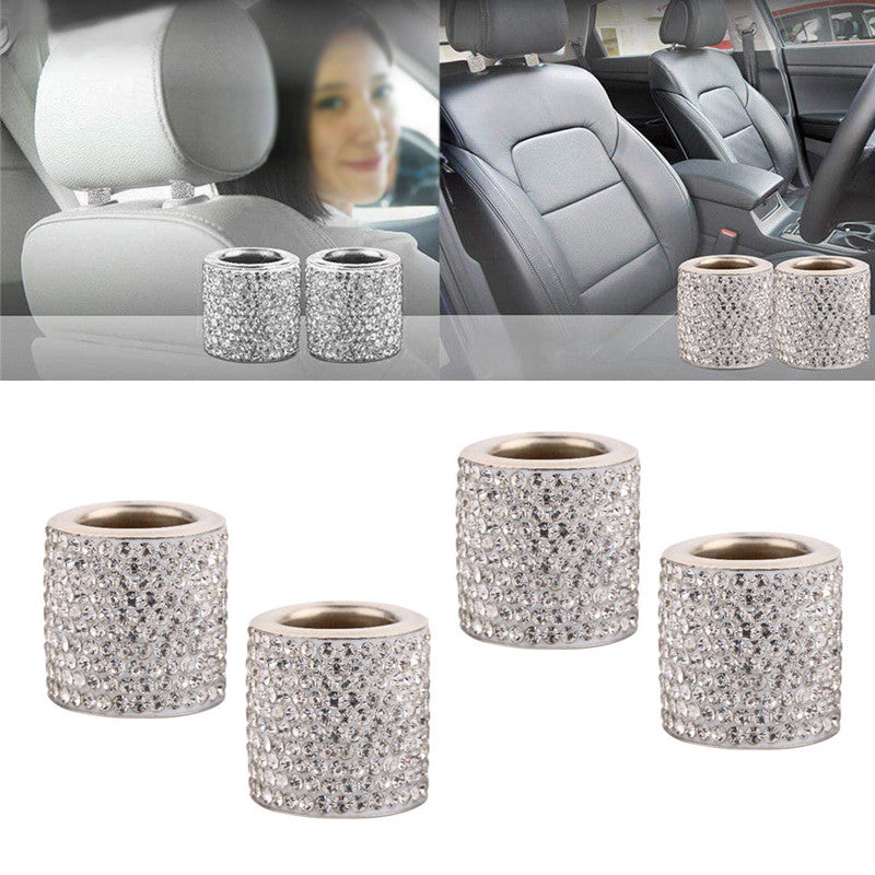 4x Crystal Car Safety for Seat Headrest Necklace Decoration with Diamond Glitter - Car Interior Accessories n