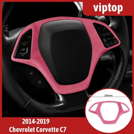 Suede Pink Steering Wheel Button Frame Trim for Chevrolet for Corvette C7 2014-19