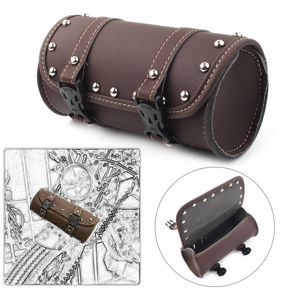 Motorcycle for Mini Retro PU leather Tool Bag Handlebar Sissy Bar Saddlebag Roll Bag Q