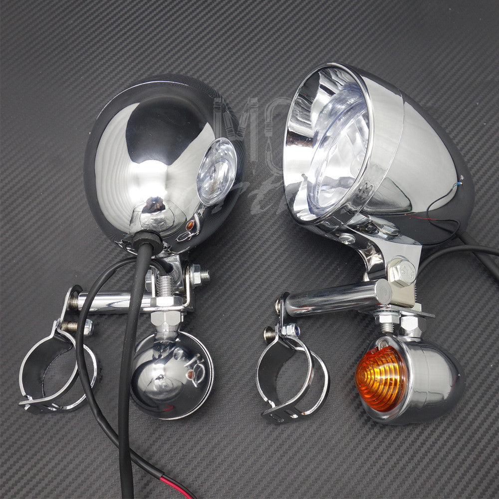Chrome Turn Signal Driving Passing Spot Fog light Bar For Touring Chopper Custom Q