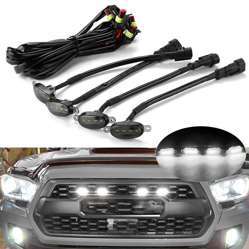 4X Front Grille Grill Running Lights Smoke for Ford F-150 Style White LED