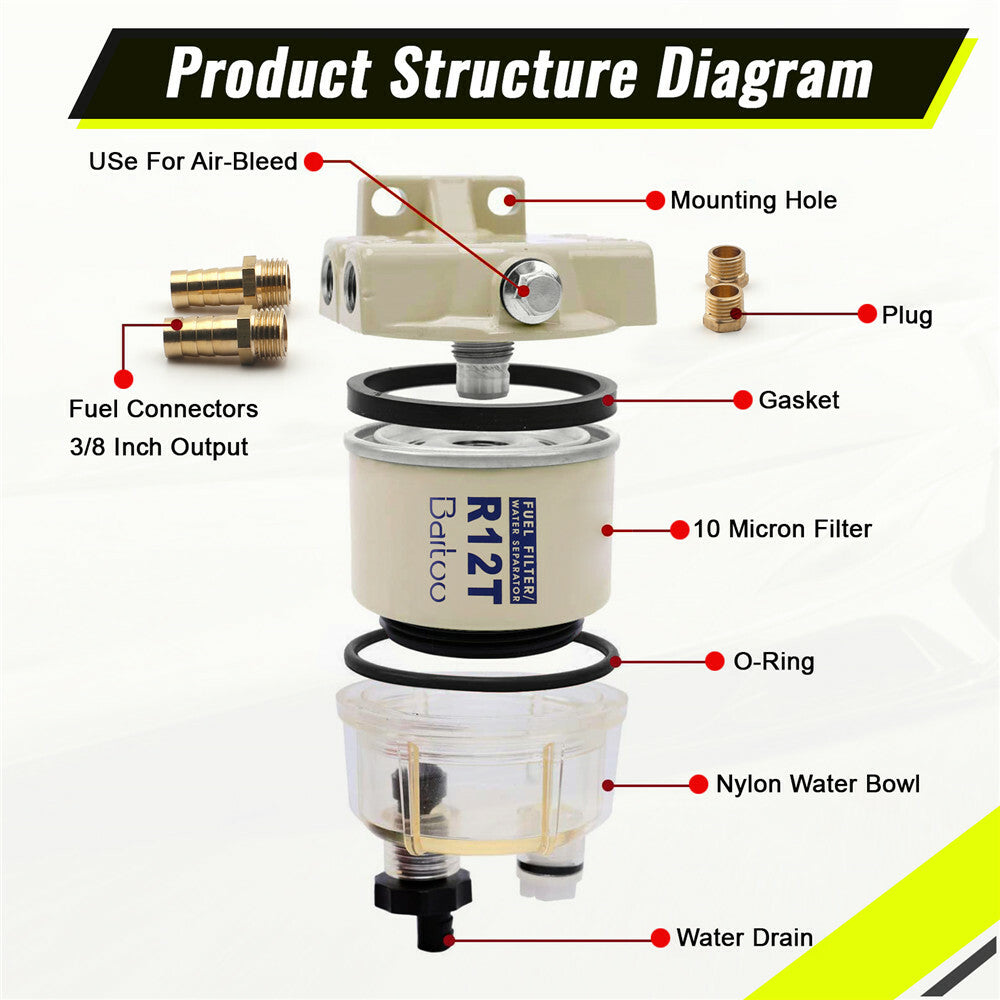 Boat Marine Spin-on for 120AT Fuel Filter Water Separator R12T With Fuel Fitting Q