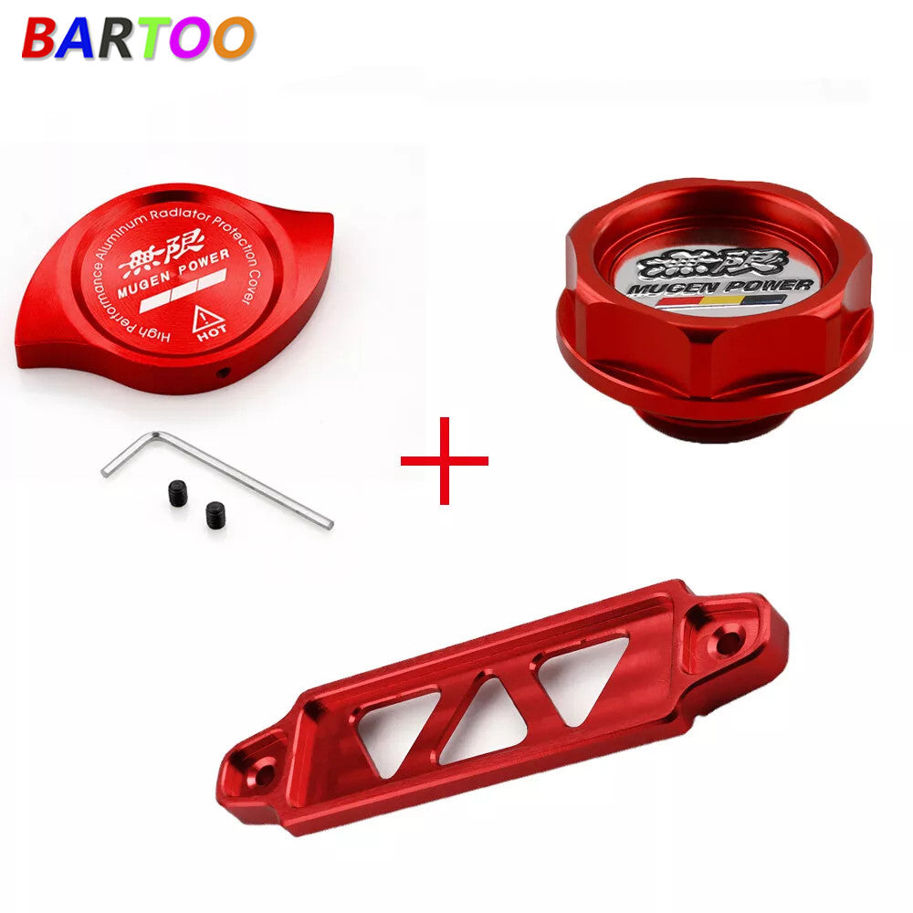 Red JDM Mugen Oil Filler Cap + Radiator Cap + Battery Tie Down for Honda for Civic Q