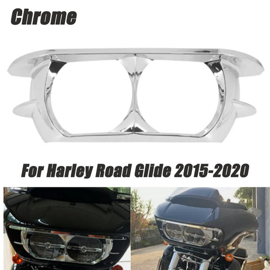 Chrome dual headlight bezel trim fairings are available for Harley Touring Road Glide- n