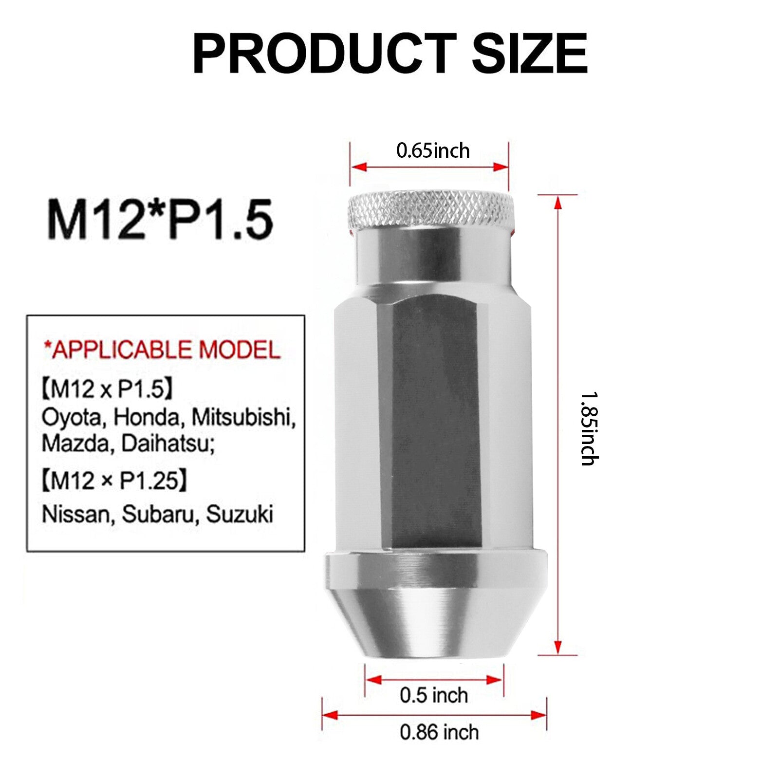 20pcs Silver Racing Extended Open End Tip Steel Wheel Lug Nuts M12x1.5+ Adapter