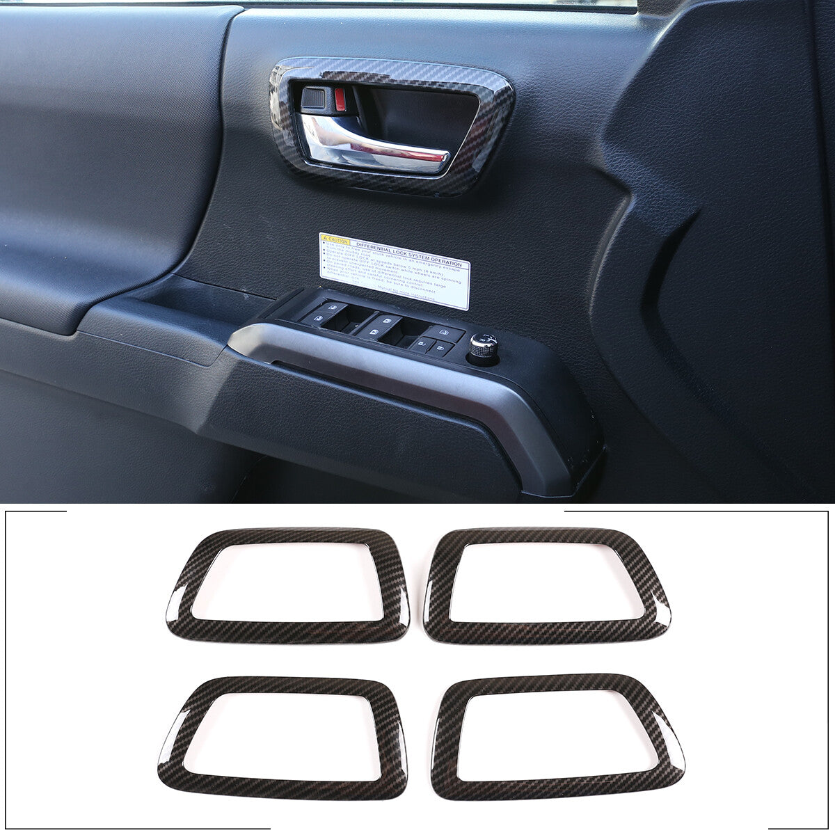 4-Piece Carbon Fiber Door Handle Cup Holder Trim for Tacoma 16-22- n