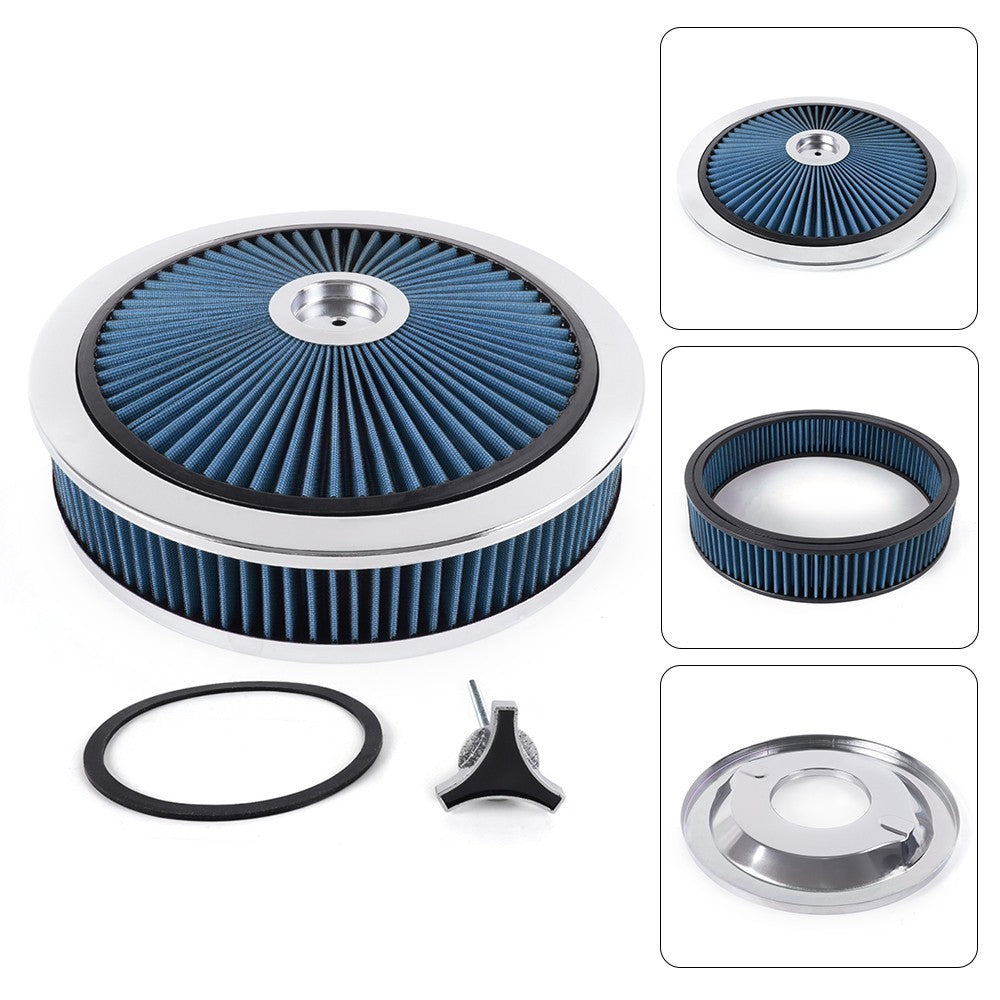 Air Cleaner Set 14 In. x 3 In. Super Flow Washable Black Air Cleaner Kit Raised Q