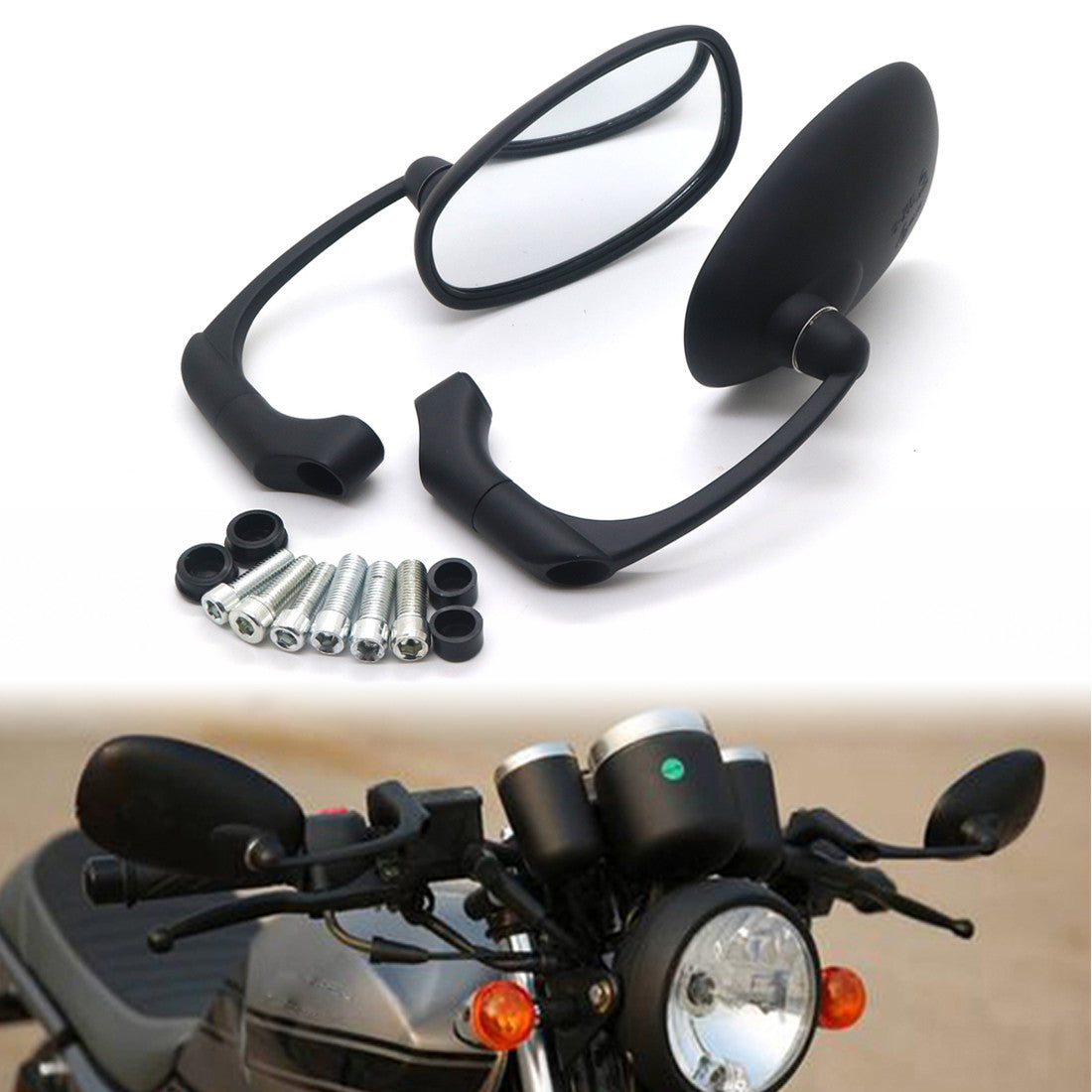 Motorcycle Black Retro Oval Rearview Side Mirror For GN/ CG Cafe Racer Custom
