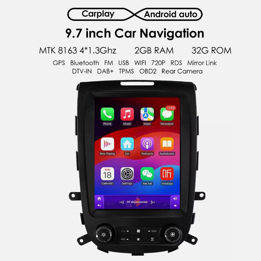 9.7-inch screen for Hyundai Santa Fe 2006-2012 with GPS navigation, radio, CarPlay, Android 13, and car stereo. Q