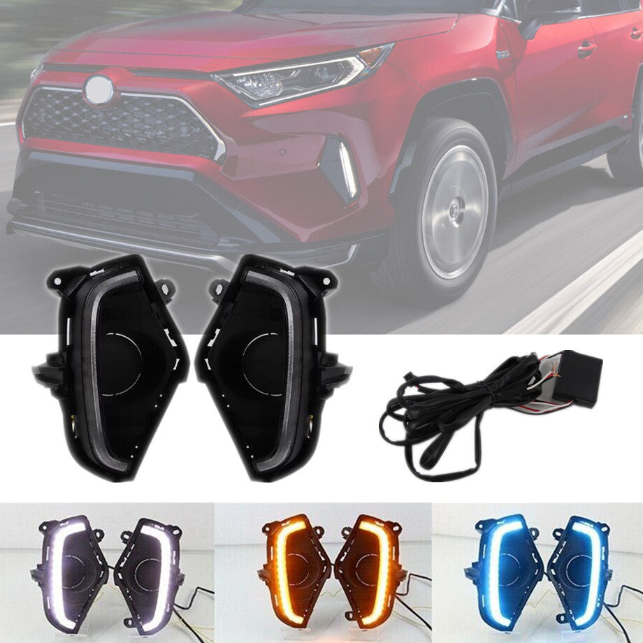 3-color front LED fog lights and DRL daytime running lights are suitable for 2019-2023 for Toyota RAV4.