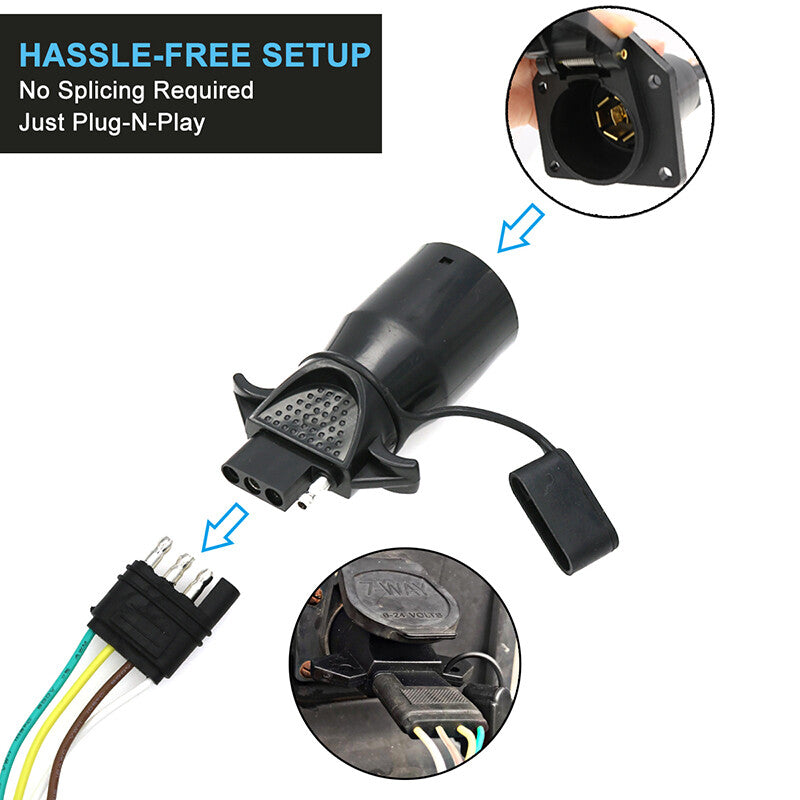12V Plug  Play 7 Way 4 Way Straight Trailer Adapter Wiring Plug Connector