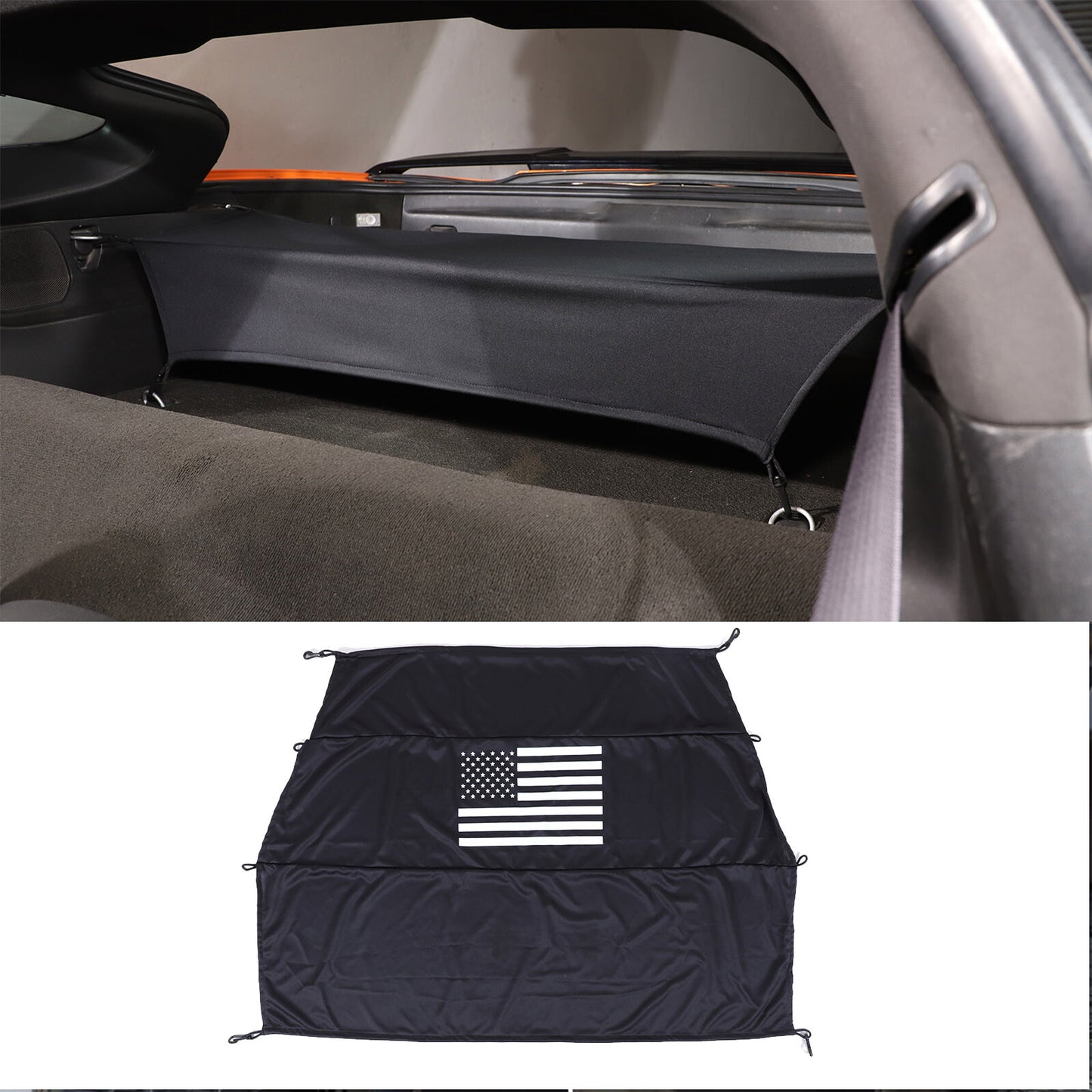Rear cargo sunshade with secure under-trunk design suitable for CORVETTE C7 ZR1 2014-2019 American Flag. n