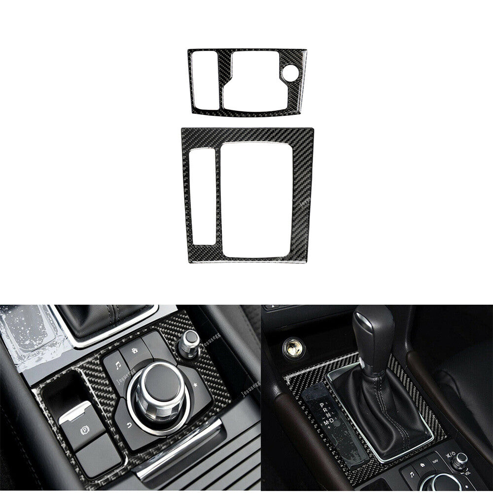 2Pcs Carbon Fiber Center Gear Shift Panel Cover Trim For 2014-2016 for Mazda 3 Axela