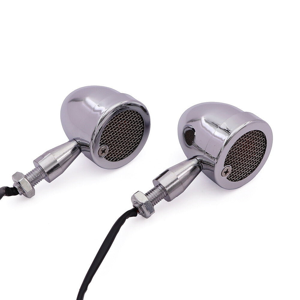 2X Chrome Motorcycle Retro Metal Bullet Grill Turn Signal Amber Indicator Light Q