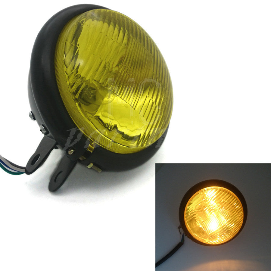 Black Metal Bullet Retro Headlight Amber Len for Harley Cafe Racer Bobber Custom Q