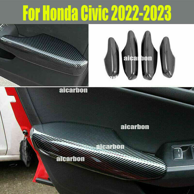 4X for Honda for Civic 11th 2022-2023 Carbon Fiber ABS Inner Door Armest Cover Trims