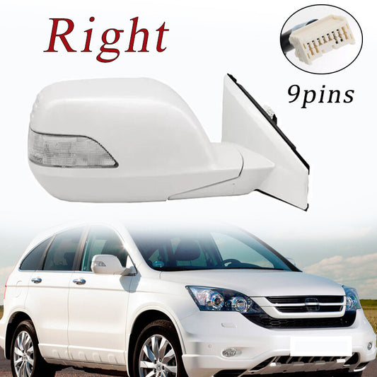 White door side mirror with heated turn signal, 9-pin design, suitable for Honda CRV 2007 - 2011