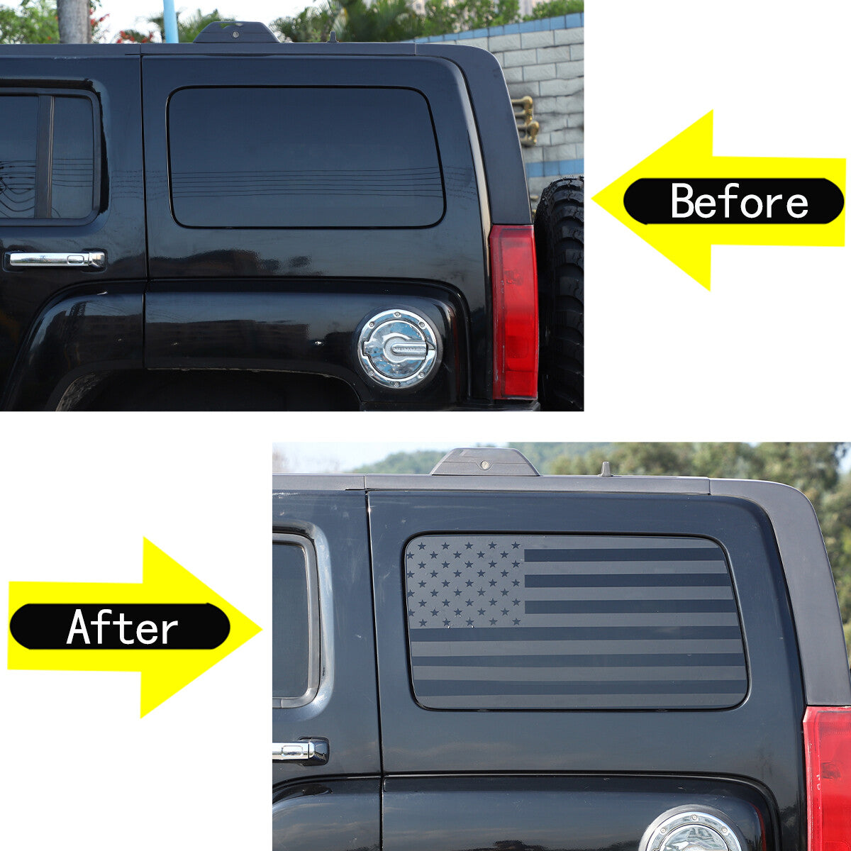 American flag decal for rear window, suitable for Hummer H3 2005-2009. American flag decal L&R. Q