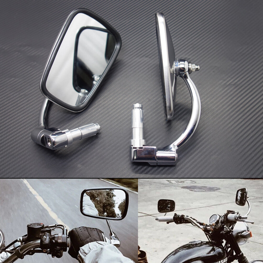 7/8 22mm Silver Retro Metal Handle Bar End Side Rearview Mirror For Cafe Racer
