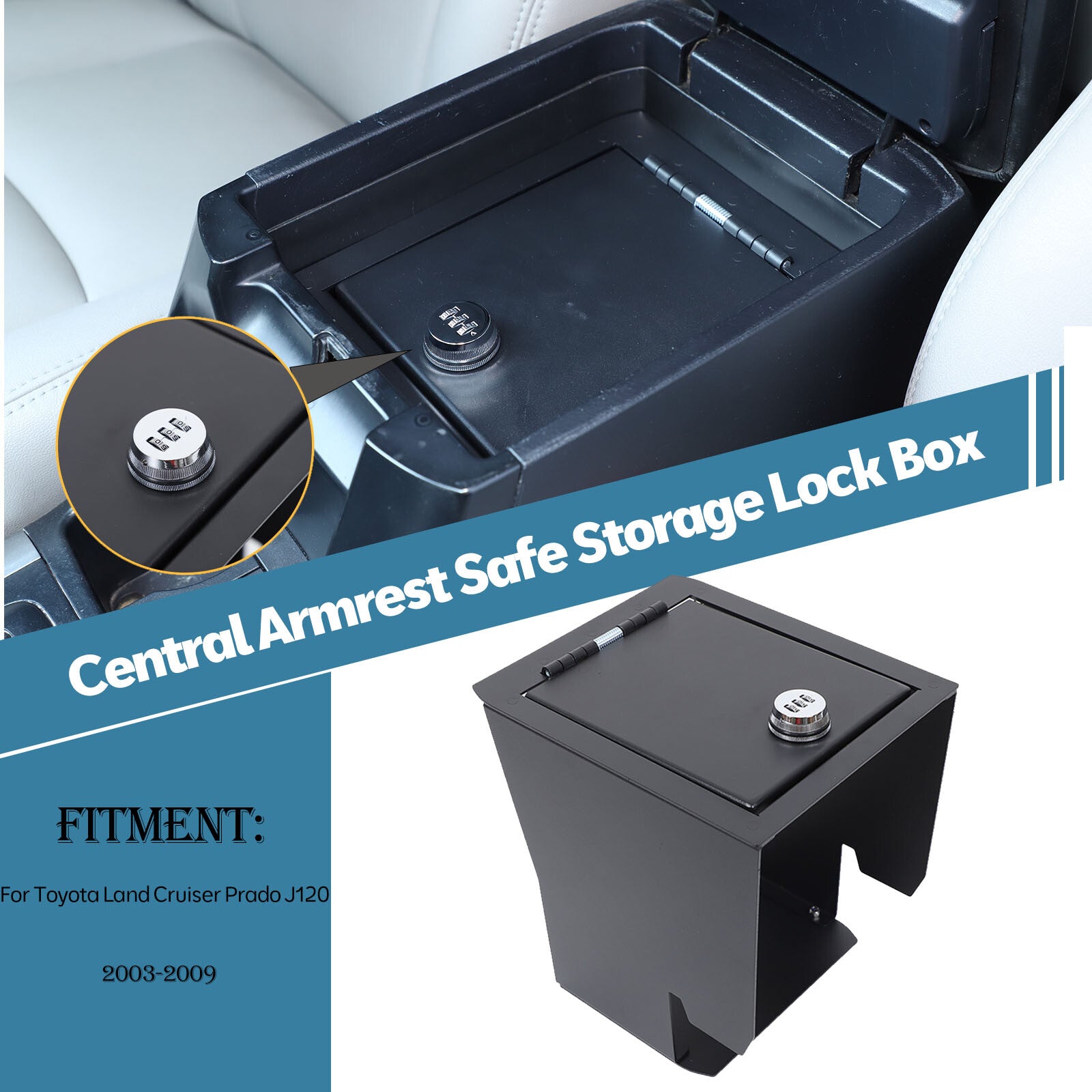 The center console safety storage box/vault is suitable for Land Cruiser Prado J120. (2003-09-) n
