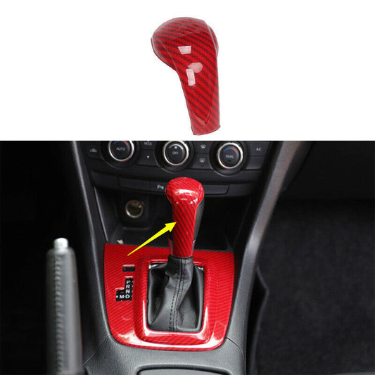 for Mazda 6 Atenza 2014-2016 Carbon Fiber Red Console Gear Shift Knob Cover Trim