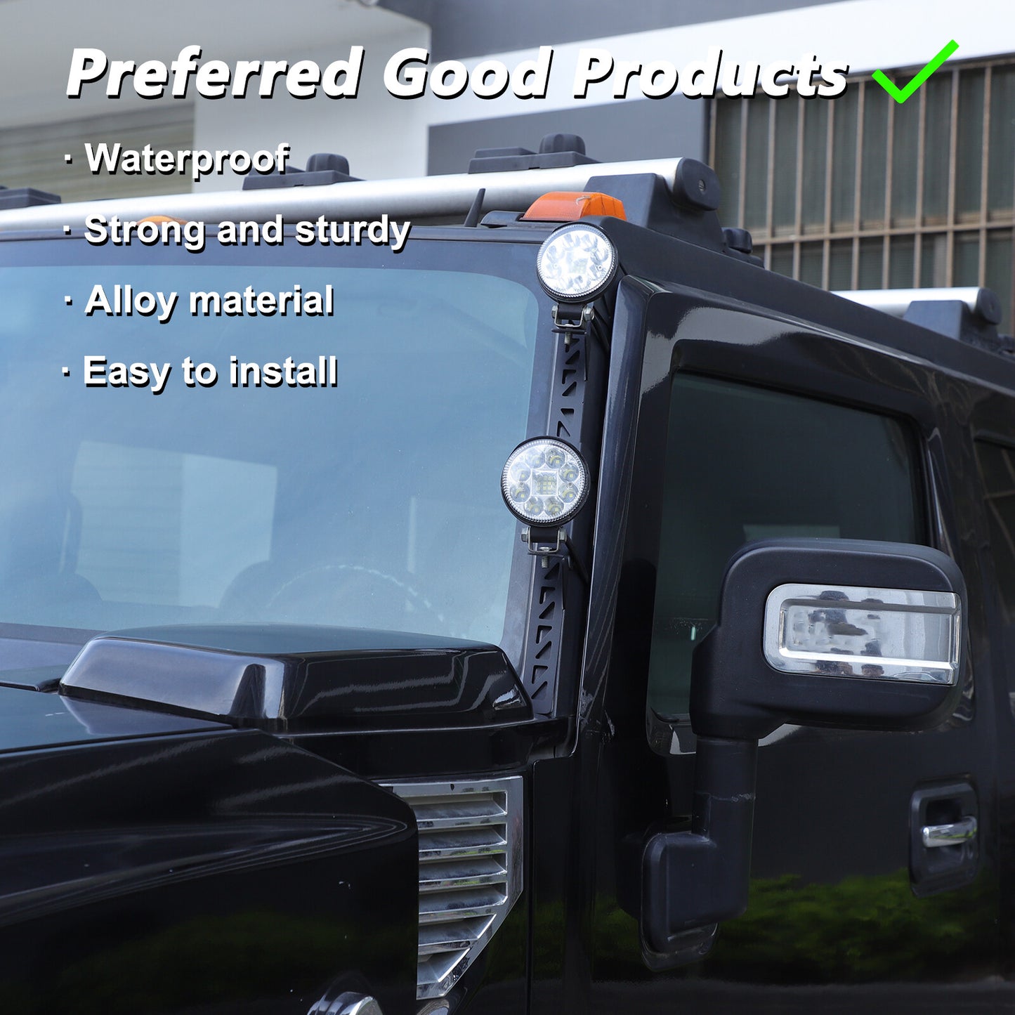 A-pillar light mounting bracket kit for Hummer H2 2003-09 carbon steel