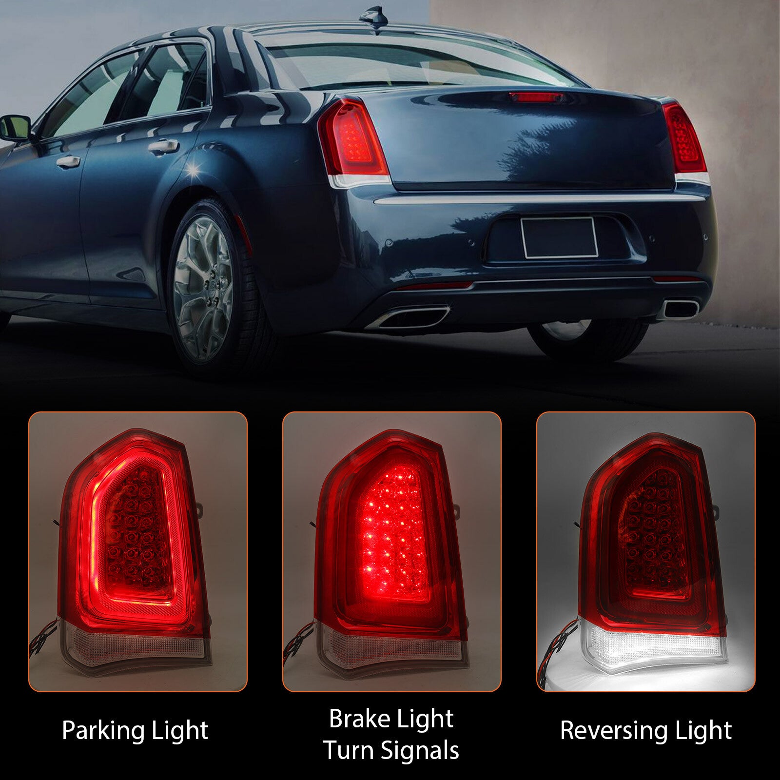 Suitable for 2015-2023 for Chrysler 300 chrome decorated full LED taillight brake light driver v