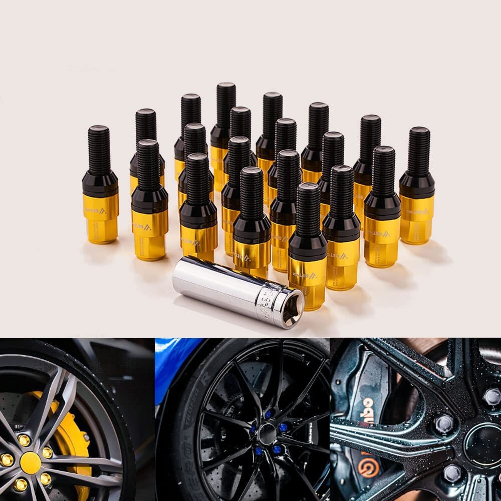 20-pack gold M12x1.25 wheel lug bolts, tapered for seat studs, 28mm shank, suitable for Jeep for Chrysler .