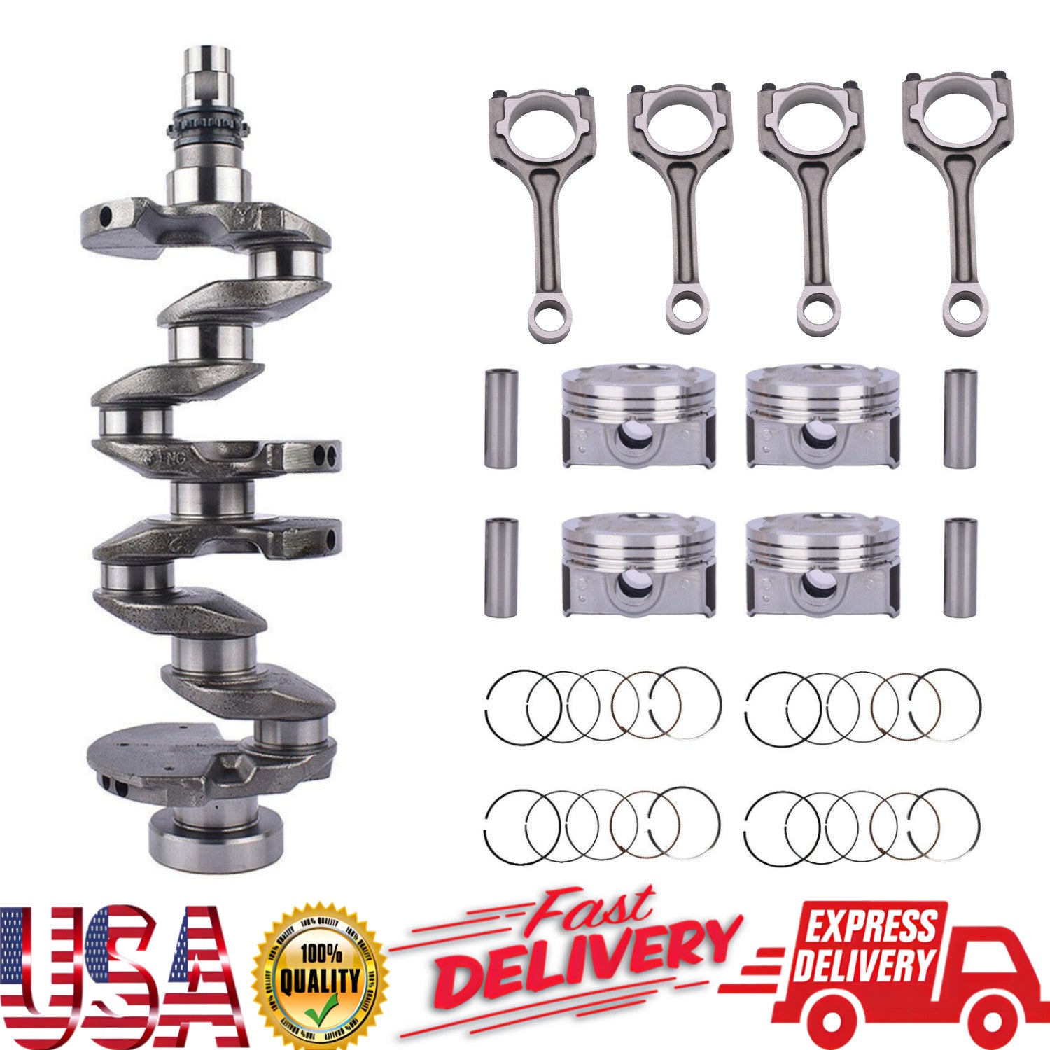 Crankshaft+4x Connecting Rod +4x Piston Kit 23110-2B610 23510-2B010 for Hyundai