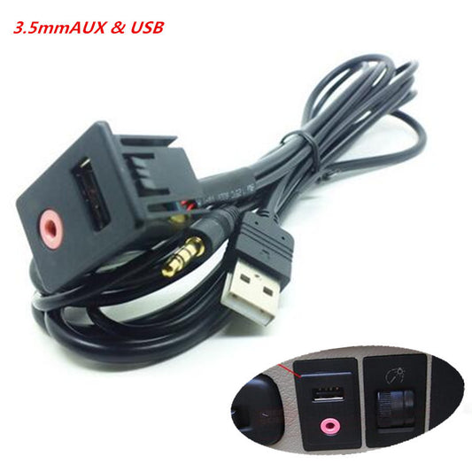 Car Auto Dash Audio 3.5mm USB AUX Headphone Male Mounting Adapter Panel Input