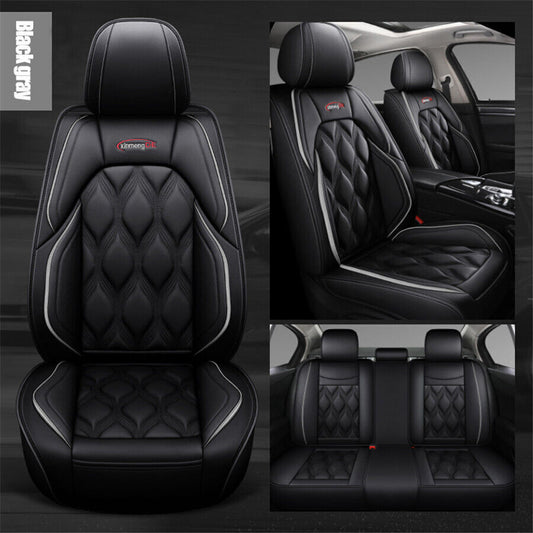 Standard 4 Season Car for Seat Cover 6D PU Leather Cushion Pad Black Front + Rear US Q