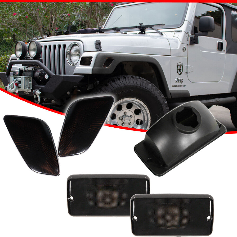 4pcs Smoked Bumper Signal + Fender Side Marker Lights for for Jeep 1997 - 2006 for Wrangler TJ- v