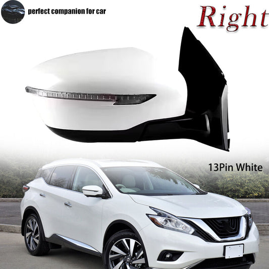 Right-side door rearview mirror, 13-pin, white, suitable for Nissan Murano 2015-2019.