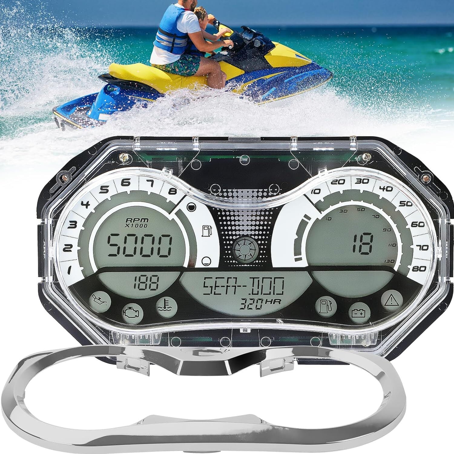 Speedometer with LCD display and chrome bezel for Seadoo GTX RXP RXT Wake 278002144- n