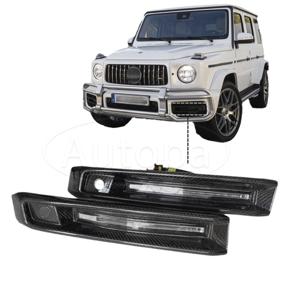 Carbon Fiber Front Bumper Cover Trim+LED Light for Benz W463A W464 G63 AMG 19-23