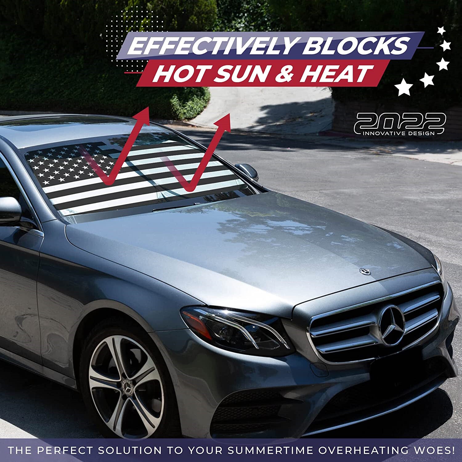 Foldable sunshade for cars with American flag design - n