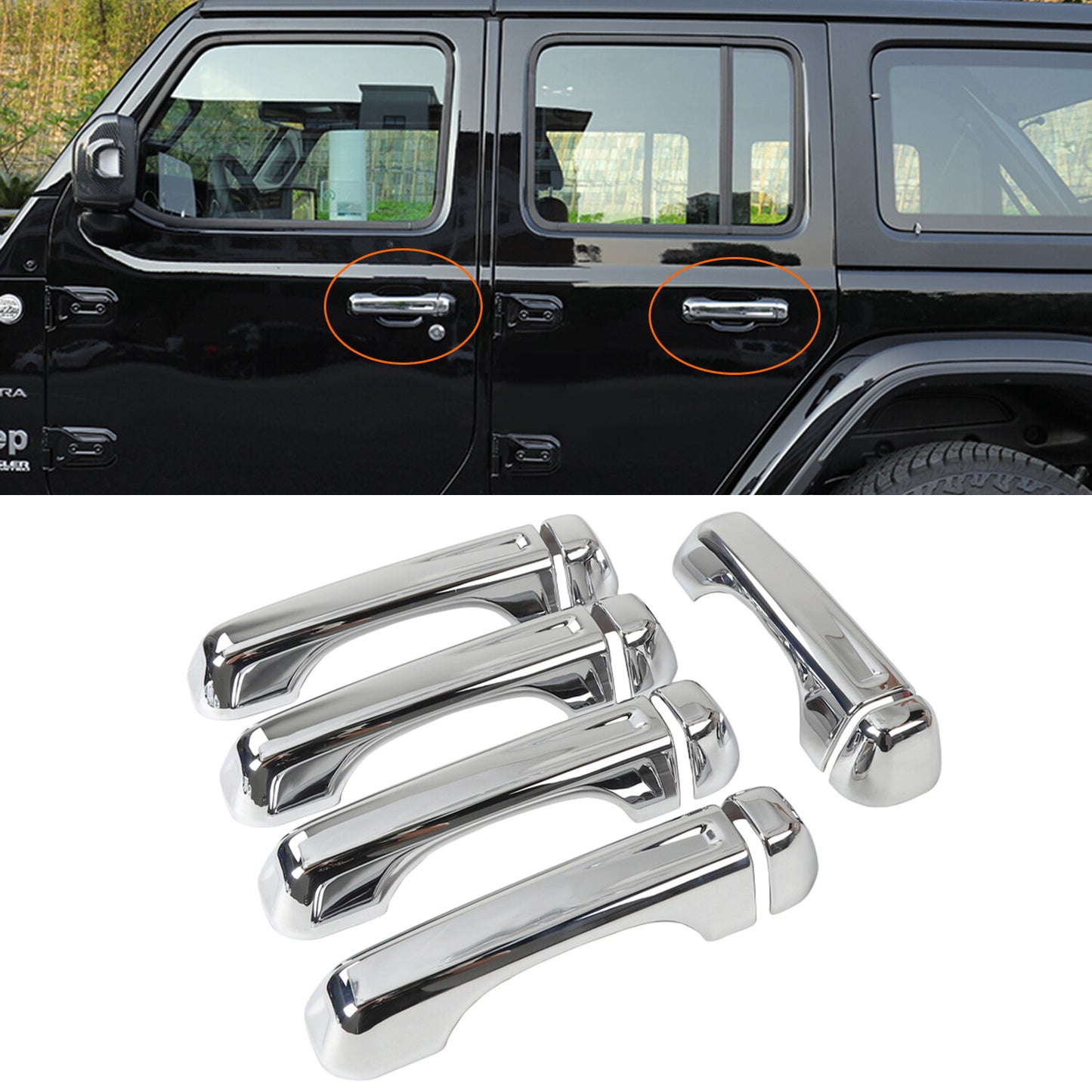 for Jeep for Wrangler JL JT 2018-2022 Chrome Door Handle Cover Tailgate Handle Trim