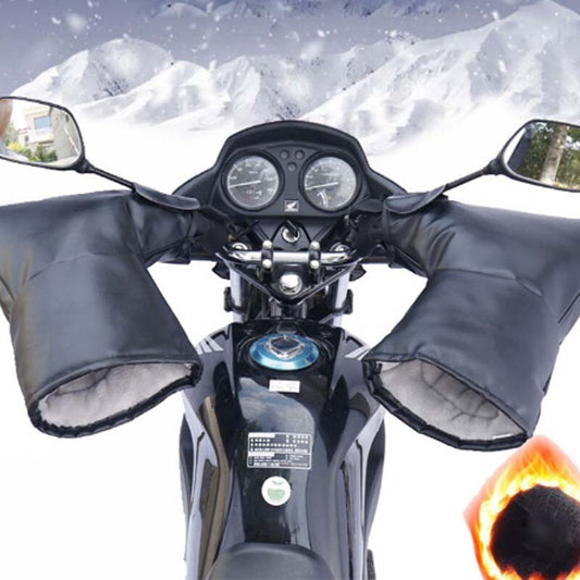 Motorcycle Handlebar Gloves Hand Fur Muffs PU Leather Winter Thermal Warm Mitts v