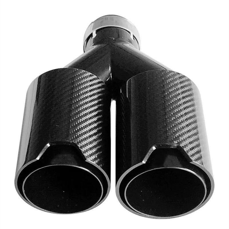 Car Carbon Fiber Glossy Muffler Tip Y Shape Double Exit Exhaust Pipe Nozzle BK